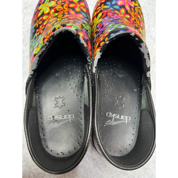 Dansko Floral Clogs Women's Size 38 Black Multi Color Flower Comfort Shoes - Picture 5 of 6